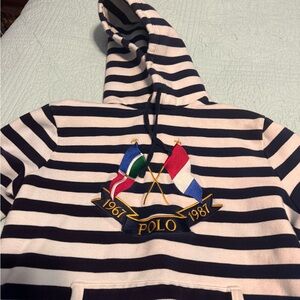 Vintage Ralph Lauren Navy and White Striped Polo Hoodie